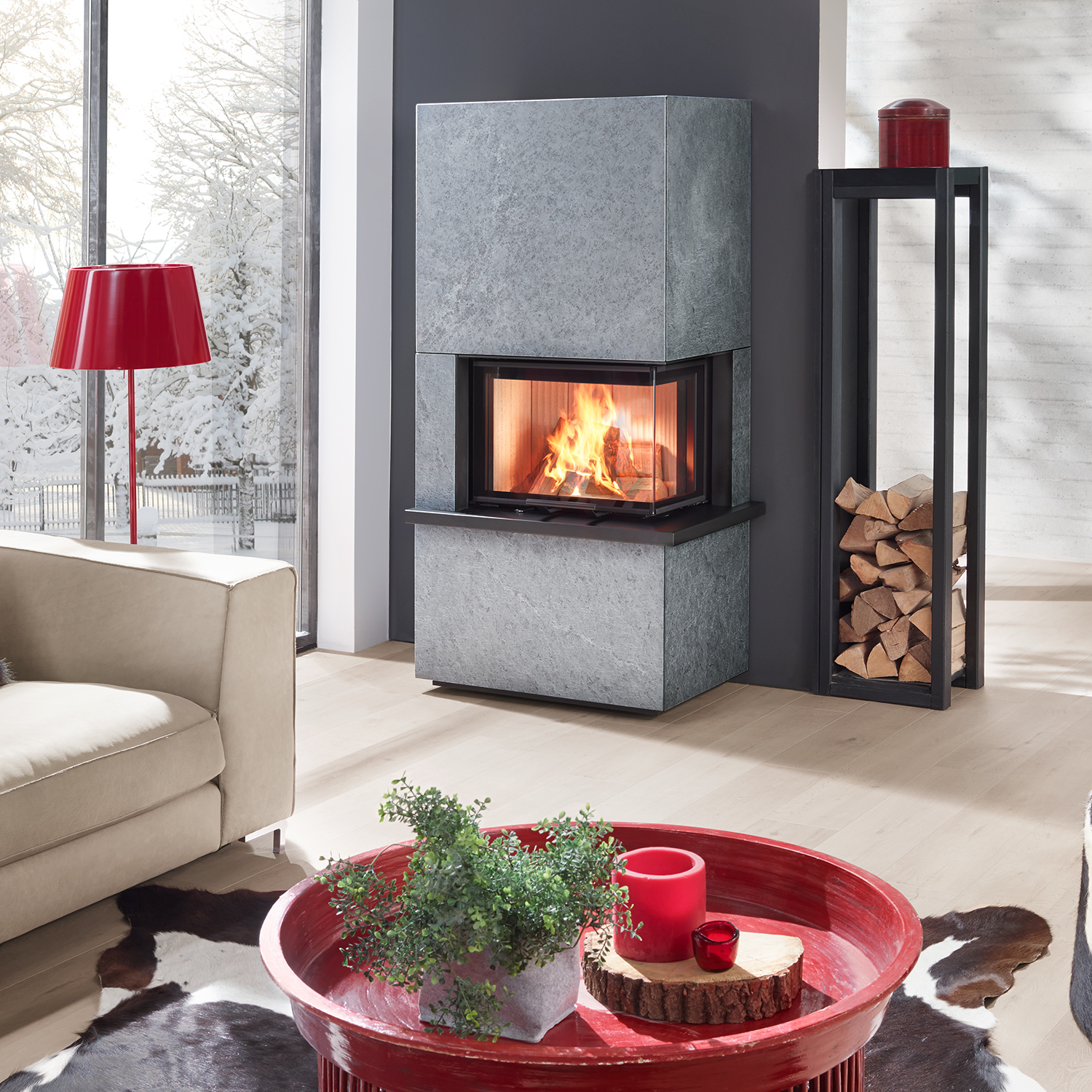 Olsberg Osorno L (7,8 kW) inkl. Feuertisch, Naturstein Serpentin, Rechts – Bild 2