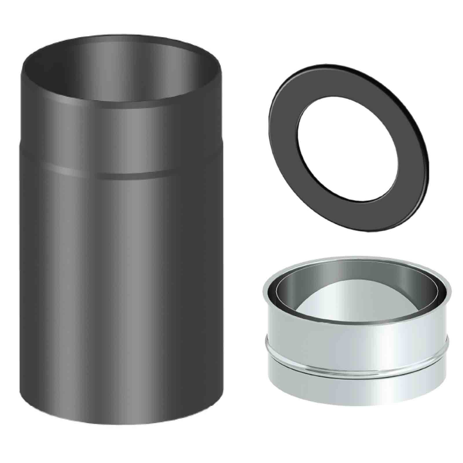 FERRO3405150-Set_schwarz Ofenrohr-Anschluss-Set für Wandaufstellung (ohne Drosselklappe)