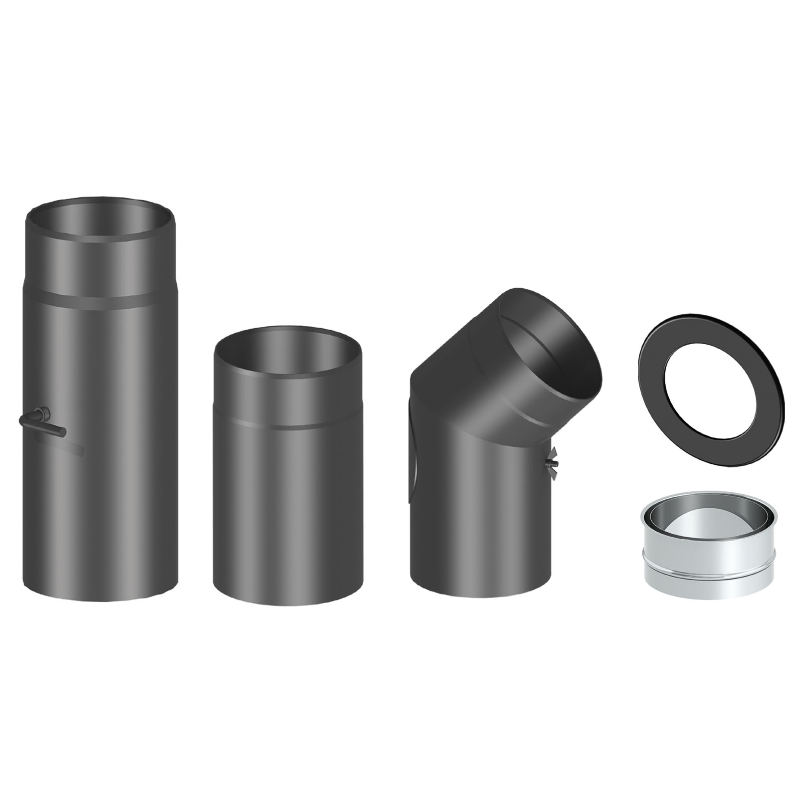 FERRO1464150-Eck-Set_schwarz Ofenrohr-Anschluss-Set für Eckaufstellung (Anschluss hinten)
