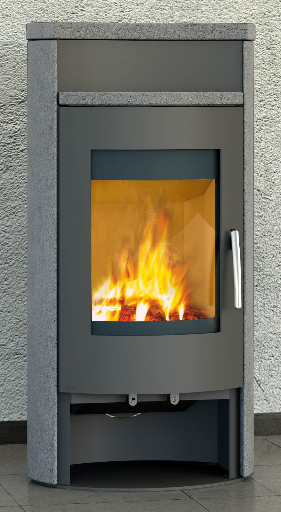Königshütte Auriga (5,0 kW), Korpus grau, Natursteinverkleidung Serpentin