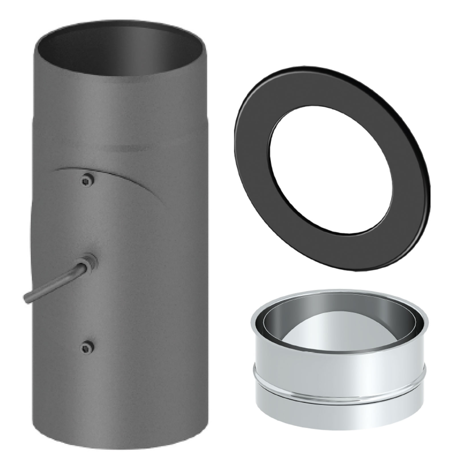FERRO3464150-Set_schwarz Ofenrohr-Anschluss-Set für Wandaufstellung